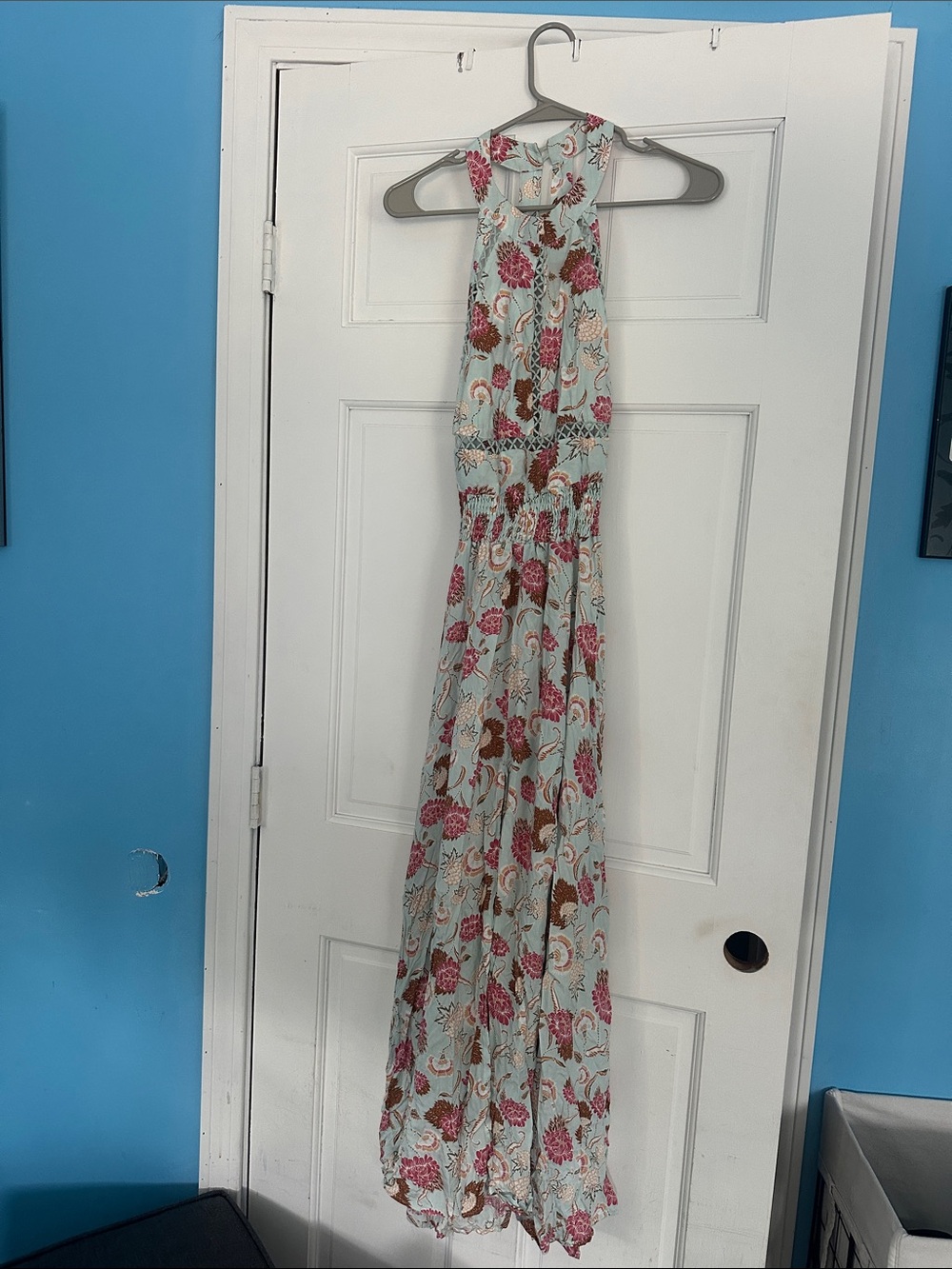 Jaase Light Blue Maxi Dress with Pink & Brown Floral Print